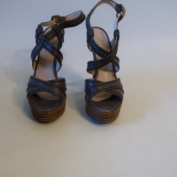 Womens Prada Gray Platform Strappy Leather Heels 38 US/8 * - Picture 6 of 16